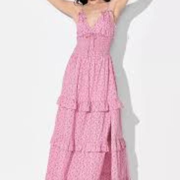 Wild Fable Floral Smocked Tiered Pink Maxi Dress m - Picture 1 of 9